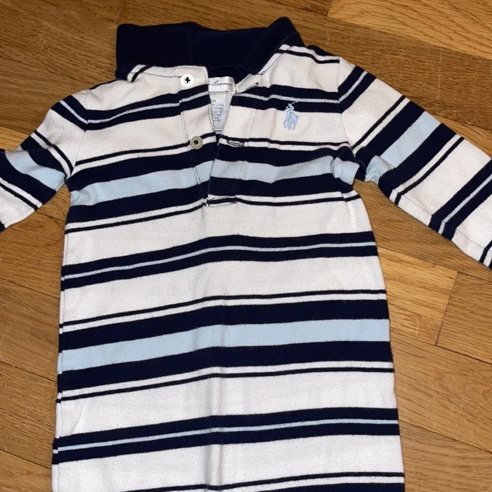 Ralph Lauren Kids Striped Polo Rompers in Blue, Yellow & White